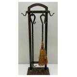 Vintage Iron Fireplace Tools With Hanger And Metal Firewood Holder