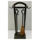 Vintage Iron Fireplace Tools With Hanger And Metal Firewood Holder
