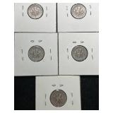 GROUP OF 5 US SILVER DIMES
