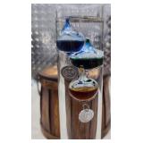 Vintage Home Decor Lot Galileo Thermometer, Wood Basket, Fenton Pink Glass Boot, & Girl Goose Lamp