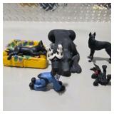 5 Piece Great Dane Lot -  Large Black Sandicast Great Dane, 3 Handmade Great Dane Figures, Standing Black Dog Figurine