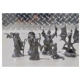 Fantasy Mini Figure Lot Winged Dragon Wizard Mage Sorcerer 6 Pc Silver Tone