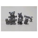 Silver Tone Mini Figurines 5 Pc Owl Bear Monkeys cow  Animal Lot