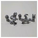 7 Pc Silver Tone Animal Figurine Lot Dogs Cats Pig Mini Metal Collectibles Set