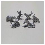 Vintage Style Silver Tone Mini Animal Figurines Lot 6 - Bear, Cat, Elephant, Deer, Horse, Bunny Rabbit