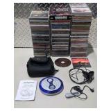 Large CD Lot with Portable CD Player, Headphones, Case, Bob Marley CD  & Many More