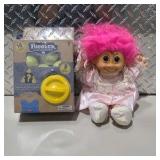 Fuggler Mini Stationery Vending Machine and Vintage Troll Doll