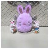 Easter Bunny Decor Lot - Plush Bunny Bag and 2 Figurines