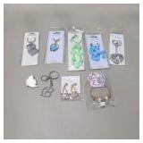 Mixed Costume Jewelry and Keychain Lot - Hearts, Peace Sign, Earrings and Unicorn Ring