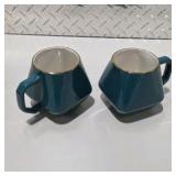 Set of 2 Blue Geometric Coffee Mugs