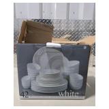 42 Piece White Elements Paloma Embossed Ceramic Dinnerware Set