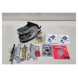 Mixed Tool and Bike Accessory Lot - Locks, Wrenches, and Saddle Bag