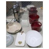 Mixed Kitchen and Home Decor Lot - Drink Mixer / Malt Maker, Bowls, Glass Dishes and More