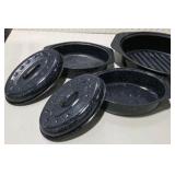 Speckled Enamel Roaster and Covered Pan Lot