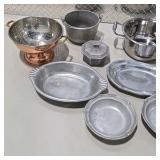 Mixed Metal Kitchenware Lot - Colander, Pots, Buckets and Serving Pieces