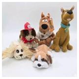 Lot 5pc Dog Plush Toys - Scooby-Doo Plush, Firefighter Dog, Pound Puppies PP Dog Plush