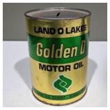 Vintage Land O Lakes Golden D Motor Oil Advertising Bank – 1 Quart Oil Can Style