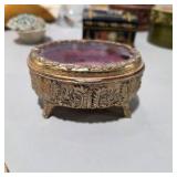 Vintage Dresser Vanity Accessories Lot Crystal Bottle, Beaded Bag, Carved Wood Boxes & More Decor