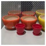 8 Ceramic Flower Pots - Assorted Red, Orange & Yellow Planters