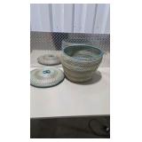 Lidded Wicker Basket - Woven Storage Basket with Blue Accents