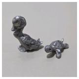 7 Pc Silver Tone Mini Animal Figurine Lot Ducks Ducklings Rabbits Bunny Turtle