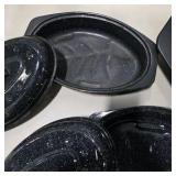 Speckled Enamel Roaster and Covered Pan Lot