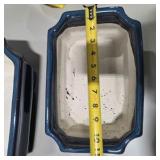 6pc Ceramic Bonsai Planter Lot Blue Glazed Rectangular Pots Drainage Indoor Outdoor