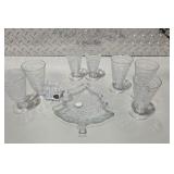 6 Clear Pedestal Glasses + Christmas Tree Candy Dish + 24% Lead Crystal Candle Holder Lot