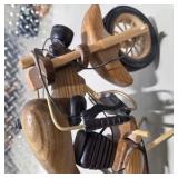 Vintage Handcrafted Wooden Motorcycle Model Desk Shelf Decor Black Seat Headlight