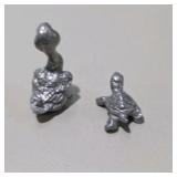 7 Pc Silver Tone Mini Animal Figurine Lot Ducks Ducklings Rabbits Bunny Turtle