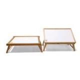 Set of 2 Wooden Folding Lap Desks Breakfast Trays White Tops Adjustable Tilt Bed Table Set