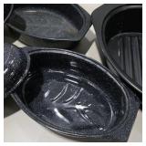 Speckled Enamel Roaster and Covered Pan Lot