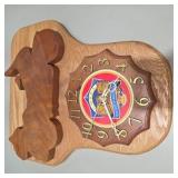 Wood Wall Clock & Metal Eagle Wall Décor Lot GWRA Emblem Quartz Movement Rustic Lodge