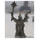 Fantasy Mini Figure Lot Winged Dragon Wizard Mage Sorcerer 6 Pc Silver Tone