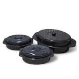 Speckled Enamel Roaster and Covered Pan Lot