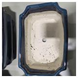 6pc Ceramic Bonsai Planter Lot Blue Glazed Rectangular Pots Drainage Indoor Outdoor