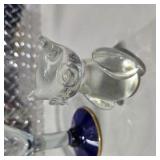 Art Glass & Crystal Decor Lot 2 Cobalt Blue Rim Martini Glasses, glass Owl and More