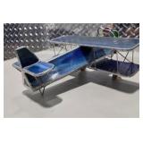 Handmade Stained Glass Biplane Airplane Sculpture Blue Leaded Glass Jeweled Propeller