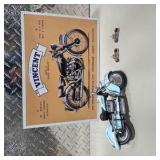 Indian Motorcycle Model Display Bike w/ Vincent Black Shadow Sign + 2 Mini Badges