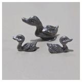 7 Pc Silver Tone Mini Animal Figurine Lot Ducks Ducklings Rabbits Bunny Turtle