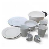 Mixed White and Gray Dishware Lot - Plates, Bowls, Mugs and Serving Bowl