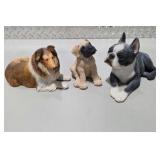 3 Dog Figurines Sandicast Boston Terrier Living Stone Great Dane Pup Collie Sheltie