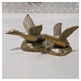 Brass Tone Country Decor Lot Bird Figurine, Farmer Statue, Flying Ducks Geese - 3 Pc