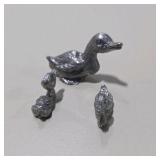7 Pc Silver Tone Mini Animal Figurine Lot Ducks Ducklings Rabbits Bunny Turtle