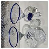 Art Glass & Crystal Decor Lot 2 Cobalt Blue Rim Martini Glasses, glass Owl and More