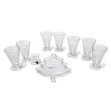 6 Clear Pedestal Glasses + Christmas Tree Candy Dish + 24% Lead Crystal Candle Holder Lot