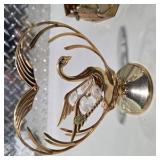 Vintage Gold Tone Swan Decor Lot Crystal Accent Candle Holders Basket Centerpiece