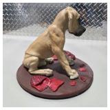 Great Dane Decor Lot Large Seated Dog Figurine, Small Dog Figure, Signed Duck Carving