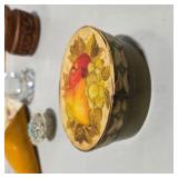 Vintage Dresser Vanity Accessories Lot Crystal Bottle, Beaded Bag, Carved Wood Boxes & More Decor