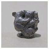 6 Pc Silver Tone Mini Animal Figurine Lot Dragon, Bear, Dog, Donkey, Buffalo, Koala